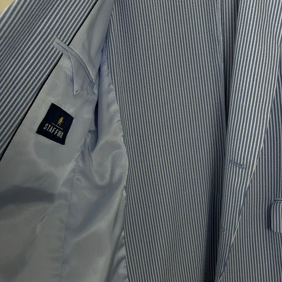 Stafford Men's 44R Seersucker Classic Fit Blazer Sport Coat Blue Striped NEW - Picture 9 of 14